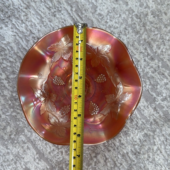 Vintage Fenton Glass Grape Cable Marigold Carnival Glass Compote Ruffled Bowl - Picture 8 of 8